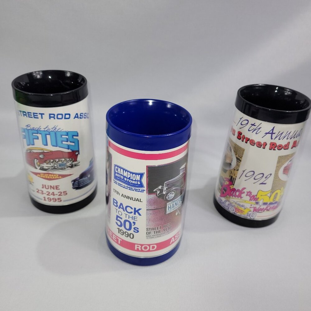 Minnesota Street Rod Association Set 3 Plastic Cups Thermo Serv Vintage 90s Mugs